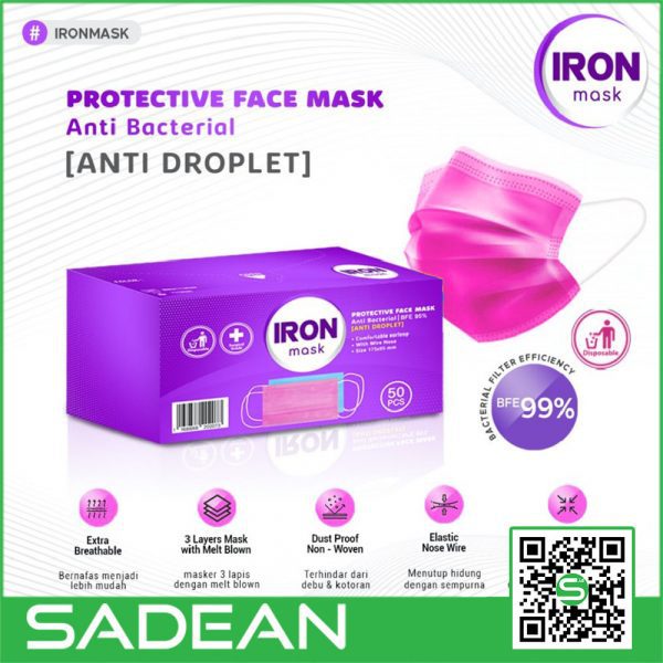 Iron Protective Mask 3Ply Masker isi 50 pcs / Box - Gambar 2