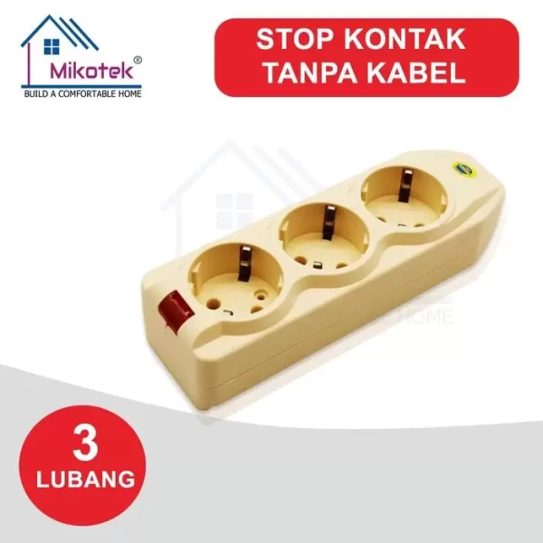 Stop Kontak Mikotek Tanpa Kabel Seri K Colokan Tanpa Kabel - 3 Lubang